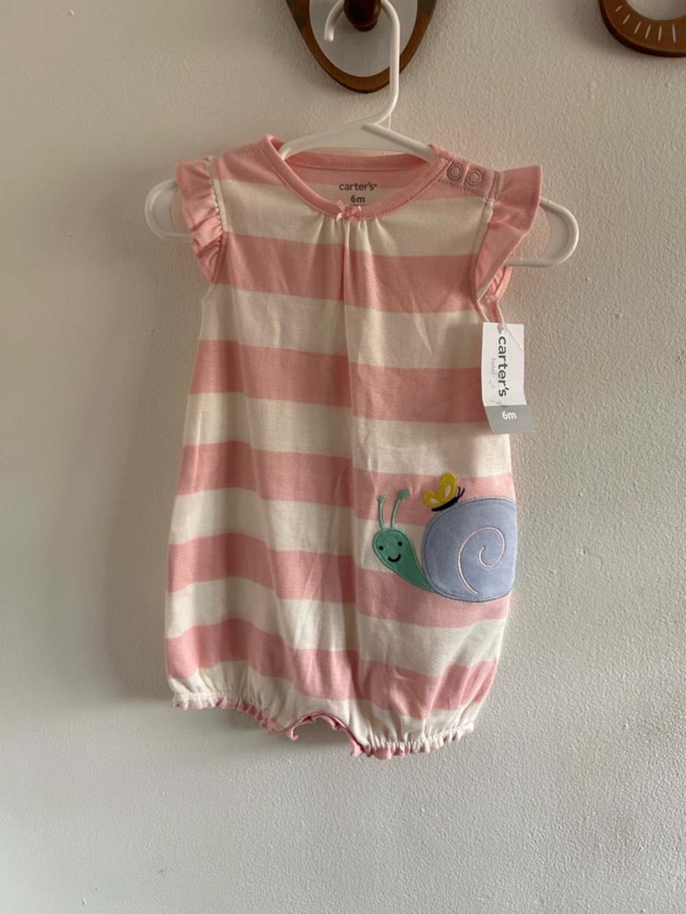Carter's Pink and White Striped Snail Bubble Romper